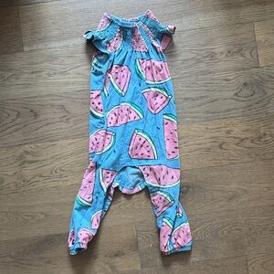 Tea Collection 18-24 Blue and Pink Watermelon Romper VGUC
